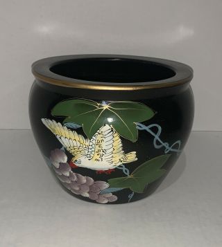 Asian Style Porcelain Hand Painted Fish Bowl Planter Vase 6 1/2 "