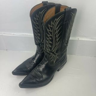 Vintage Nocona Cowboy Boots 9.  5 D Mens Black Leather Western Rodeo Boots Usa