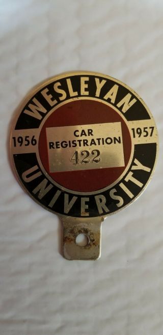1956 1957 Wesleyan University Tag Topper License Plate Car Registration