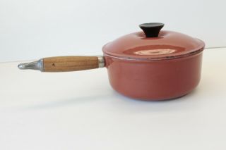 Vintage Le Creuset 18 Sauce Pan Pot W/lid Wooden Handle Spout France Orange