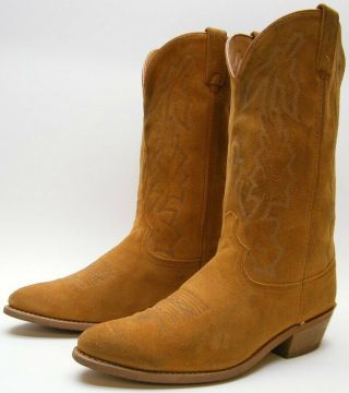 Mens Vintage Tan Brown Suede Leather Cowboy Western Boots Sz 10.  5 1/2 D Usa Made