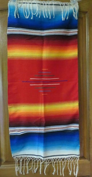 Vtg 18 " X 39 " Colorful Striped Mexican Serape Hand Woven Rug Wall Hanging Runner