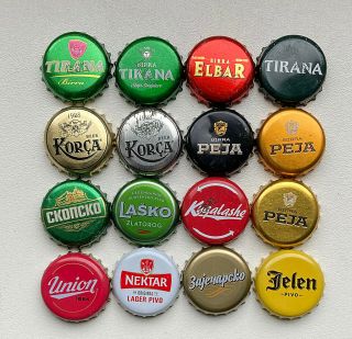 16 Balkan Countries Beer Bottle Caps (albania,  Kosovo,  Serbia,  Macedonia,  Slovenia)