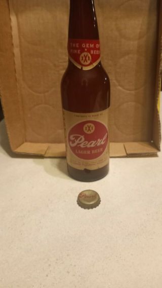 Vintage Pearl Beer 12 Oz Bottle Empty With Cap