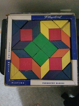 Vtg Parquetry Blocks By Playskool No.  306 1950 