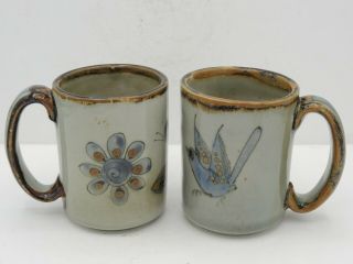 2 Ken Edwards Tonala Blue Mugs Birds El Palomar Mexican Pottery