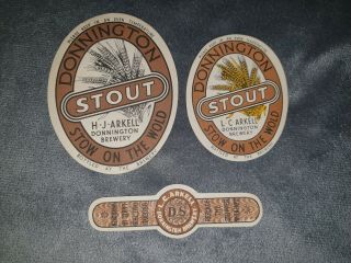3x 1960s Donnington Brewery - Stout Beer Labels.