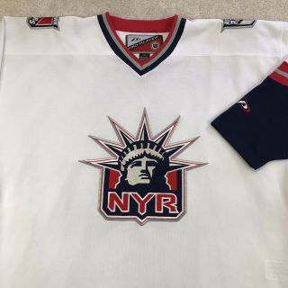 Vintage Nhl York Rangers Nyr Lady Liberty Pro Player Sewn Jersey Men’s L