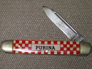 Vintage Kutmaster Pocket Knife Purina Checkerboard Advertising Single Blade Rare