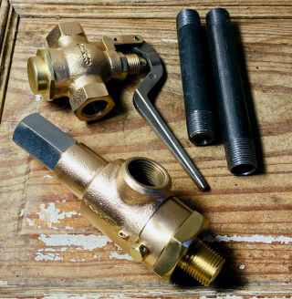 Two Vintage Brass Pressure Relief Valves,  Heavy Gauge,  Steampunk,  Industrial