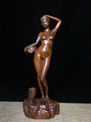 Collectibles Natural Boxwood Figurine Carved Naked Beauty Girl Wood Statue AP167 2