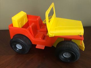 Large Vintage Ideal Mighty Mo Yellow Orange Friction Jeep 13 " X 8 " X 7.  5