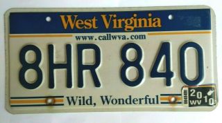 West Virginia License Plate Expired,  2010 - 8hr 840 Collectible/.  Usa