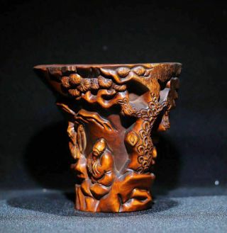Collectable Natural Boxwood Figures Carved Pine Old Man Cup Statue Ap467