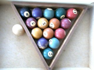 Vintage Minature Billiard/pool Balls Set With Wood Rack