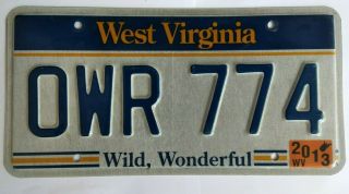 West Virginia License Plate Expired,  2013,  Owr 774,  Collectible/.  Usa