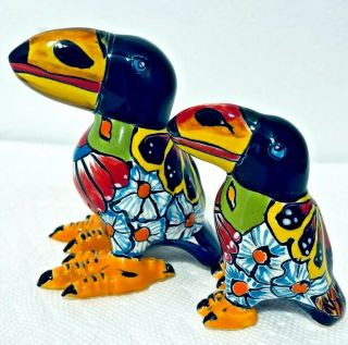 Mexican Talavera Toucan Bird Pair Gerardo Garcia Folk Art Pottery Figure