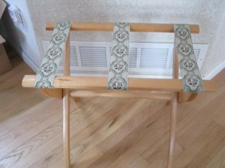 Vintage Scheibe Wooden Luggage Stand Rack Valet Hotel Guest Room Ribbon Straps