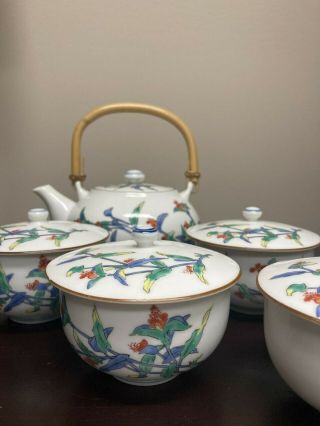 Japanese Arita Porcelain Hand Painted 5 Tea cups/ Pot set made by Kiyohide 2
