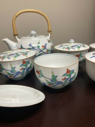 Japanese Arita Porcelain Hand Painted 5 Tea cups/ Pot set made by Kiyohide 3