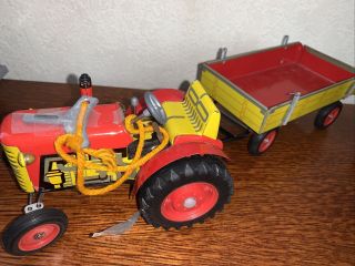 Tractor & Trailer Windup Toy Schylling Tin Vintage Toy.