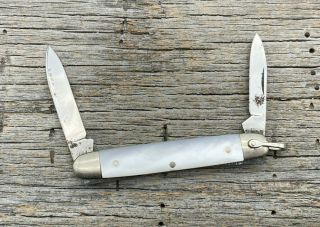 Vintage Queen Cutlery Co.  Stainless Steel Pearl Handle 2 Blade Pocket Knife 59 2