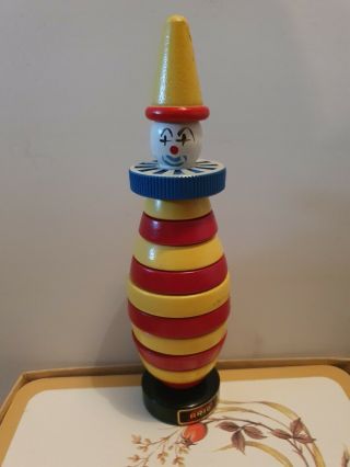 Vintage Brio Clown Wooden Stacking Toy Made In Sweden Rare