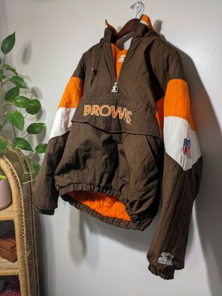 Vintage 90s Starter Cleveland Browns 1/2 Zip Pullover Jacket Size L Nfl Rare