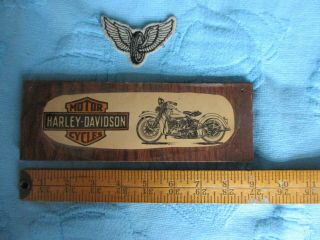 Vintage Harley - Davidson Plaque Style Wall Mount 9x3 " W/ Hd Patch/nice Cond