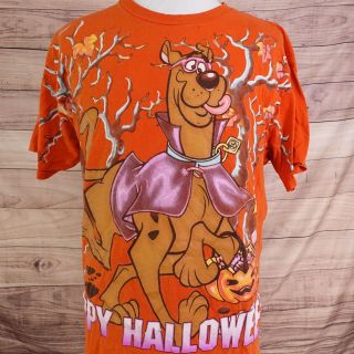 Vintage 1999 Scooby Doo Happy Halloween All Over Print Usa 90s T Shirt Size Xl