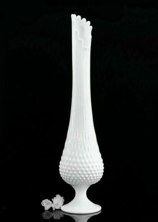 Fenton Vase Swung Hobnail Milk Glass Vintage Large Mid Century Footed 21 " Tall