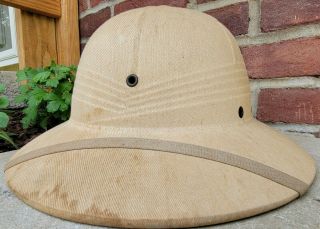 Vintage Usmc Sun Hat Pith Helmet Military Marine Safari Fibre Sun Rigid Rare