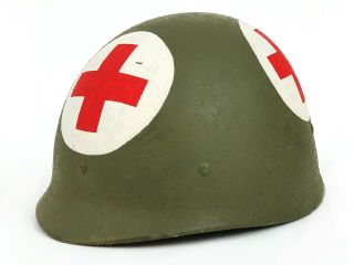 Vintage Us M1 Medic Helmet Ww2 Vietnam Korean Military First Aid Red Cross