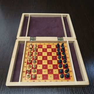 Travel Wooden Mini Soviet Chess Set,  Vintage Ussr Made 1970s,  Pocket Chess Set