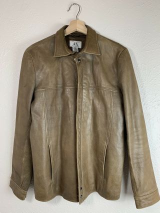 Armani Exchange Mens Small 100 Leather Jacket Brown Vintage Distressed Biker