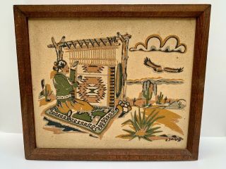 Native American Rita Johnson Signed Framed Sand Painting “navajo Loom Weaver”