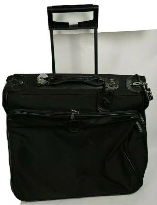 Vintage Hartmann Rolling Garment Bag Suitcase Luggage Leather Trim Black 22 "
