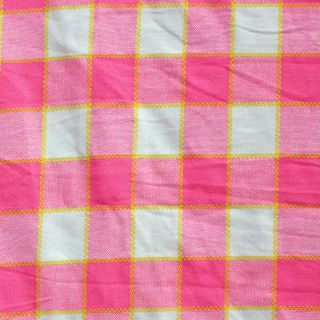 Vintage Large Scale Pink White Check Upholstery Fabric,  Yellow Outline,  5 Yard