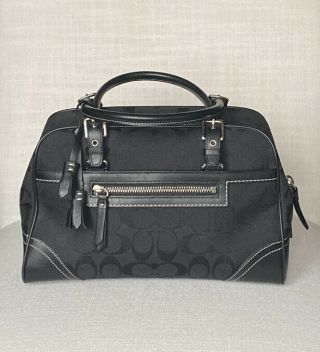 Vintage Coach Black Monogram Canvas Leather Satchel Handbag