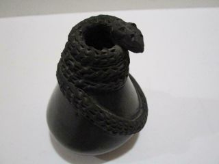 Vintage Quezada Mata Ortiz Snake Serpent Black Pottery Vase Signed