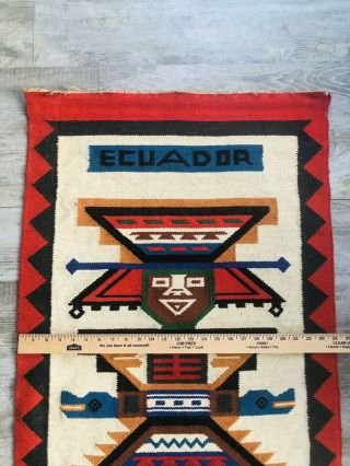 Vintage Ecuador Tribal Native South American Woven Wool Rug Wall Hanging 24x48” 2