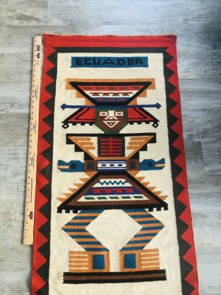 Vintage Ecuador Tribal Native South American Woven Wool Rug Wall Hanging 24x48” 3