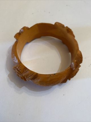 Vintage Heavily Carved Butterscotch Bakelite Flower Bangle Bracelet