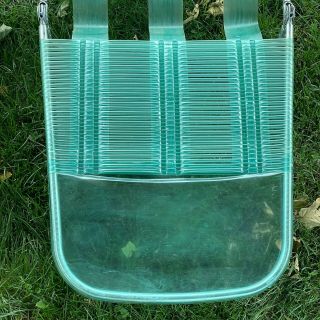 Vintage Tri - Fold Outdoor Vinyl Tube Chaise Lounge Lawn Chair - Turquoise & Clear 3