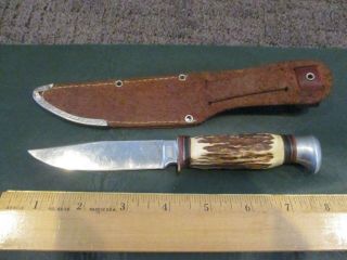 Vintage G.  C.  Co.  Stag Handle Knife Solingen Germany 466 With Leather Sheath