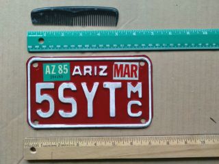 License Plate,  Arizona,  1985,  Motorcycle,  5 Syt Mc