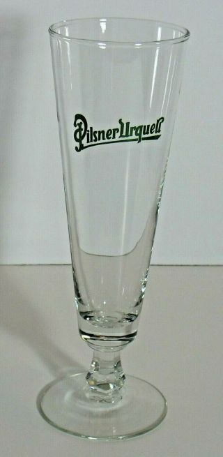 Pilsner Urquell Beer Glass Footed Green Logo