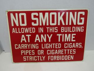 Old Vintage Red & White No Smoking At Any Time Thick Plastic Sign