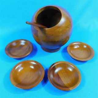 Vtg Mcm Milbern Nut & Candy Orb Teak Wood Bowl Spoon 4 Bowls Mid Century Modern