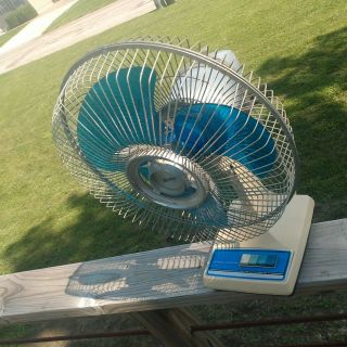 Vintage Blue LASKO Electric Fan 12 inch Oscillating 3 Speed - & 2